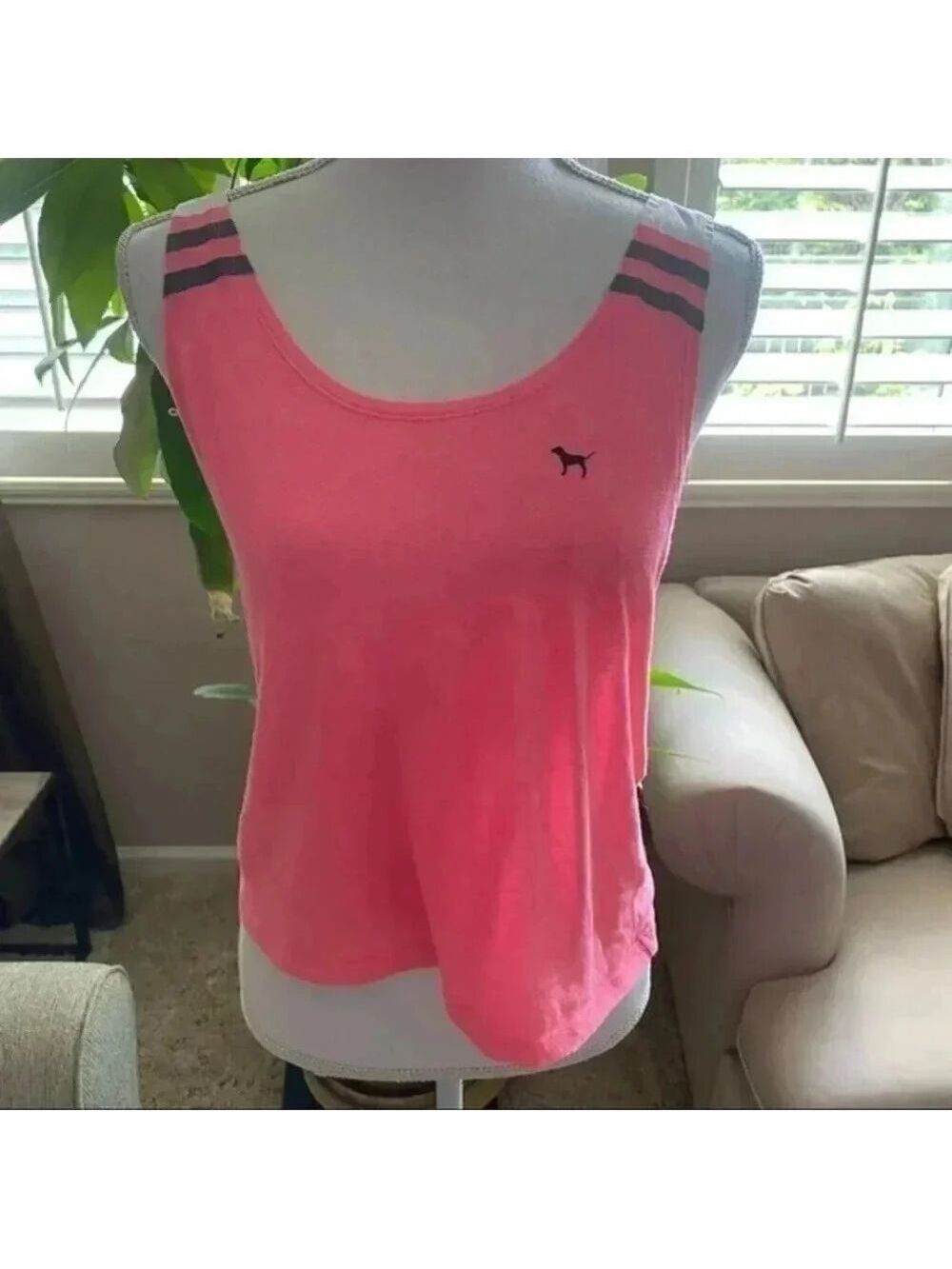 PINK Victoria Secret Hot Pink stripe Tank Sz L/G - Picture 11 of 11